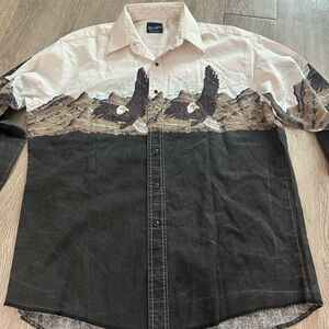 Vtg Wrangler Western Men XL Snap Button Shirt Horses Langford Long Sleeve